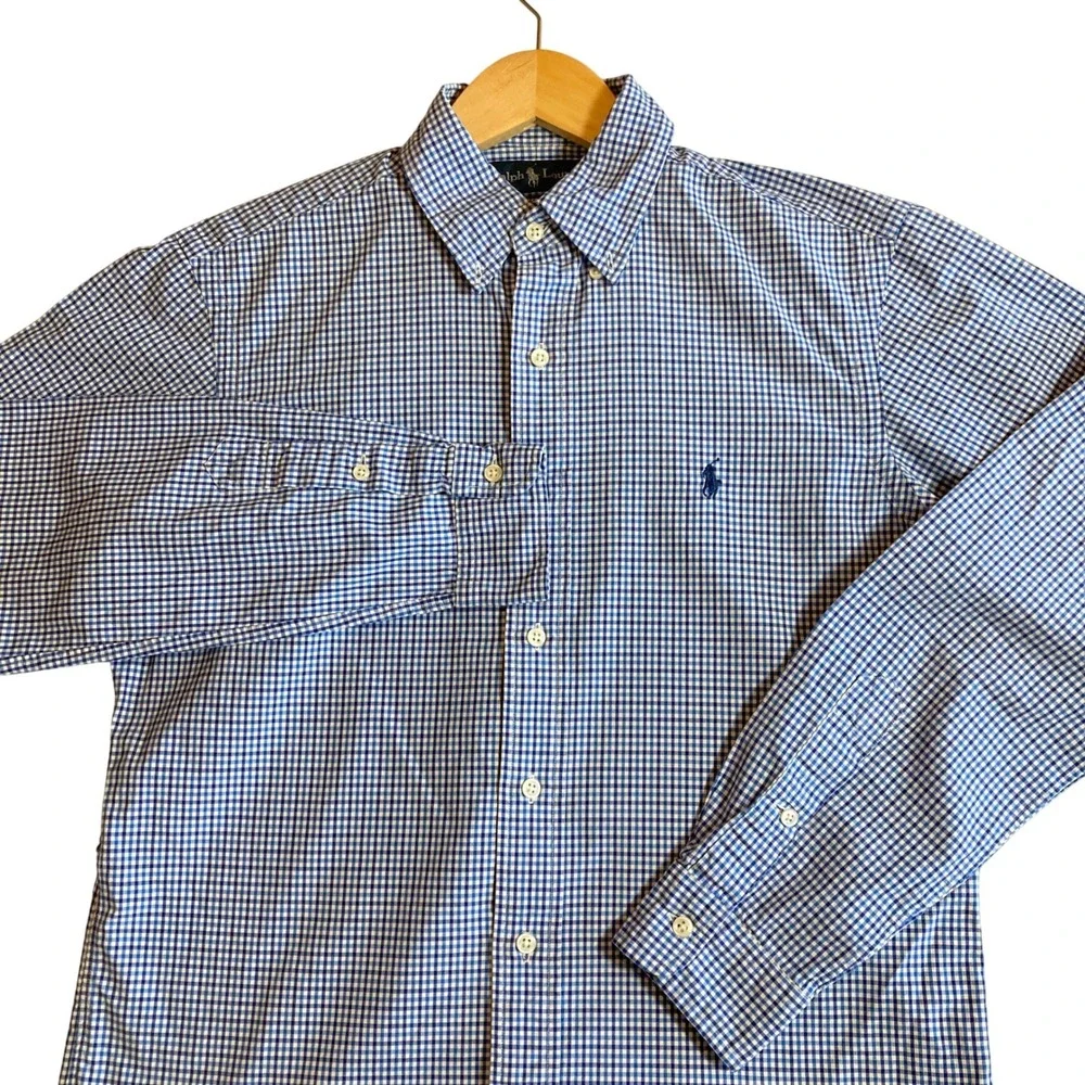 Polo Ralph Lauren Mens S Classic Fit Blue White Gingham Button Down Shirt Preppy